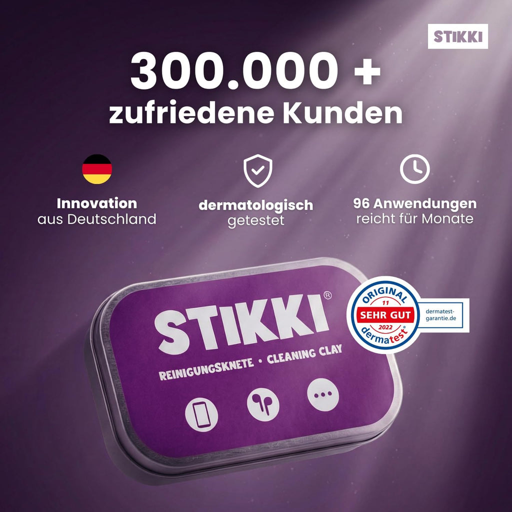 STIKKI Reinigungsknete Handy & Kopfhörer - Reinigungsset Für Lautsprecher, Ladebuchse Reiniger UVM - Rückstandsfreie Reinigung Schwer Erreichbarer Stellen, Kompatibel Mit Airpods, Iphone & Mehr