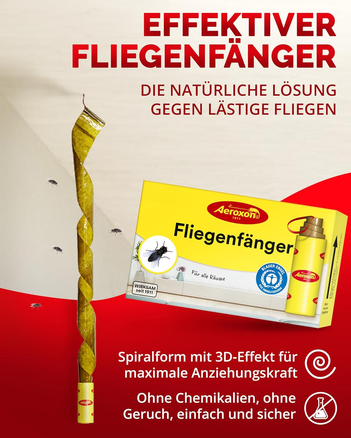 Aeroxon Fliegenfänger 16 Stück – Fliegenfalle Innenbereich Ohne Chemie – Geruchlose Fliegenfalle Klebefalle Gegen Hausfliegen – 8 Wochen Wirksam – Schutz Vor Fliegen Fallen Im Wohnbereich