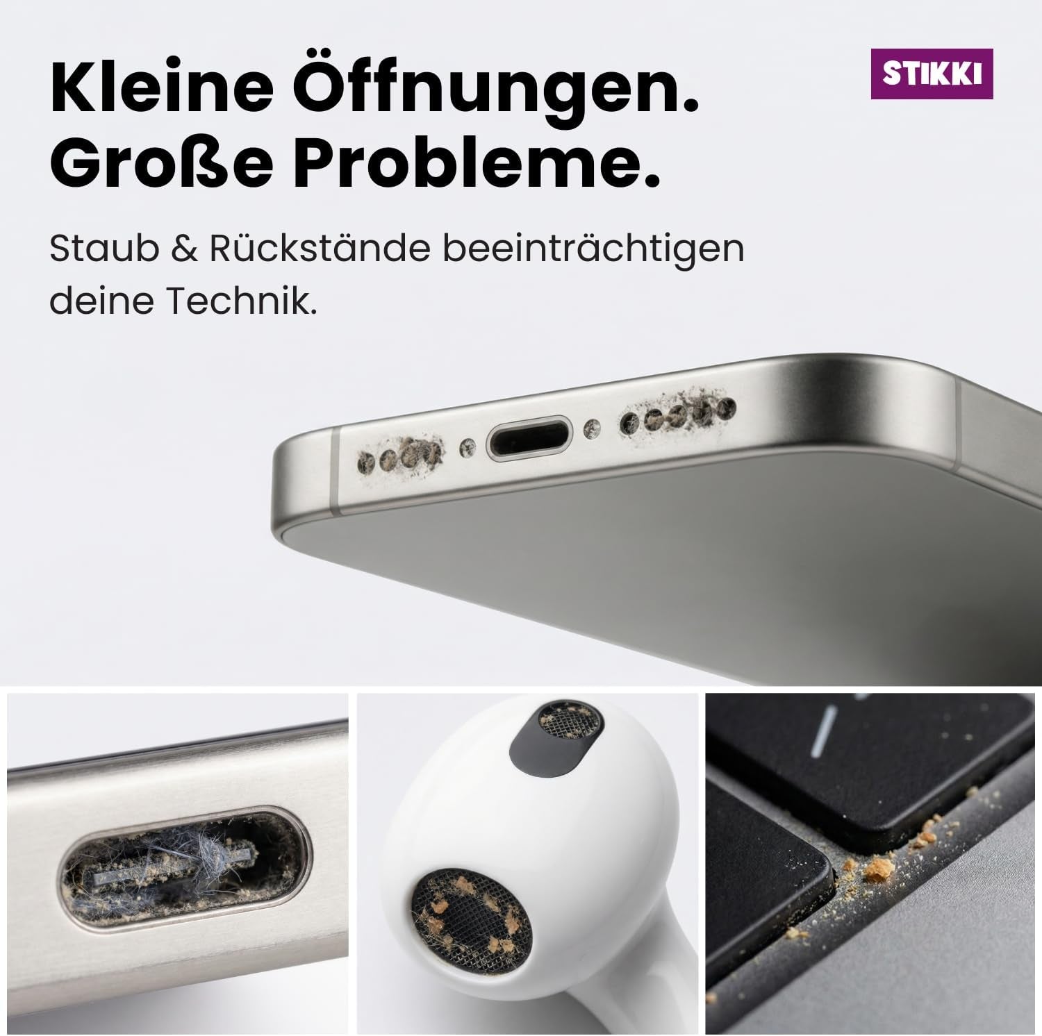 STIKKI Reinigungsknete Handy & Kopfhörer - Reinigungsset Für Lautsprecher, Ladebuchse Reiniger UVM - Rückstandsfreie Reinigung Schwer Erreichbarer Stellen, Kompatibel Mit Airpods, Iphone & Mehr