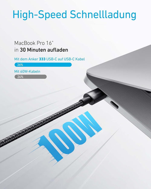 Anker 100W USB C Kabel, [2 Stück 1,8M] Schnellladekabel USB C Auf USB C Kabel, PD 3.0 USB C Ladekabel Für Iphone 17 Pro Max/16/15 Serie, Samsung Galaxy S26/S25, Macbook Pro/Air, Ipad Pro/Air
