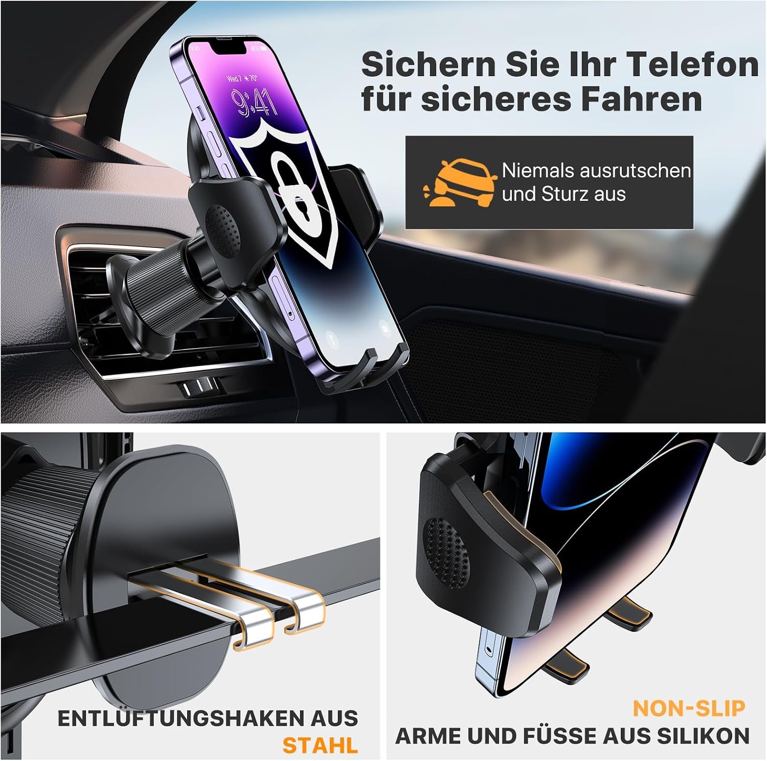 Miracase Handyhalterung Auto [Stabilere Doppelhaken] Handyhalter Für Autos Lüftung Universale, Halterung Für Navigationsgeräte，360 Grad Vent KFZ Halterung Für Iphone Galaxy Smartphone