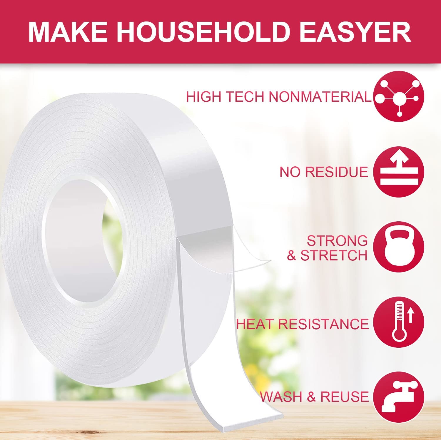 7M Doppelseitiges Klebeband Extra Stark Transparent,Abnehmbar Spurlos Double Sided Tape,2 Rollen Nano Klebeband Doppelseitig Ablösbar Für Teppich, Foto Wand, Küche, Zuhause, Auto