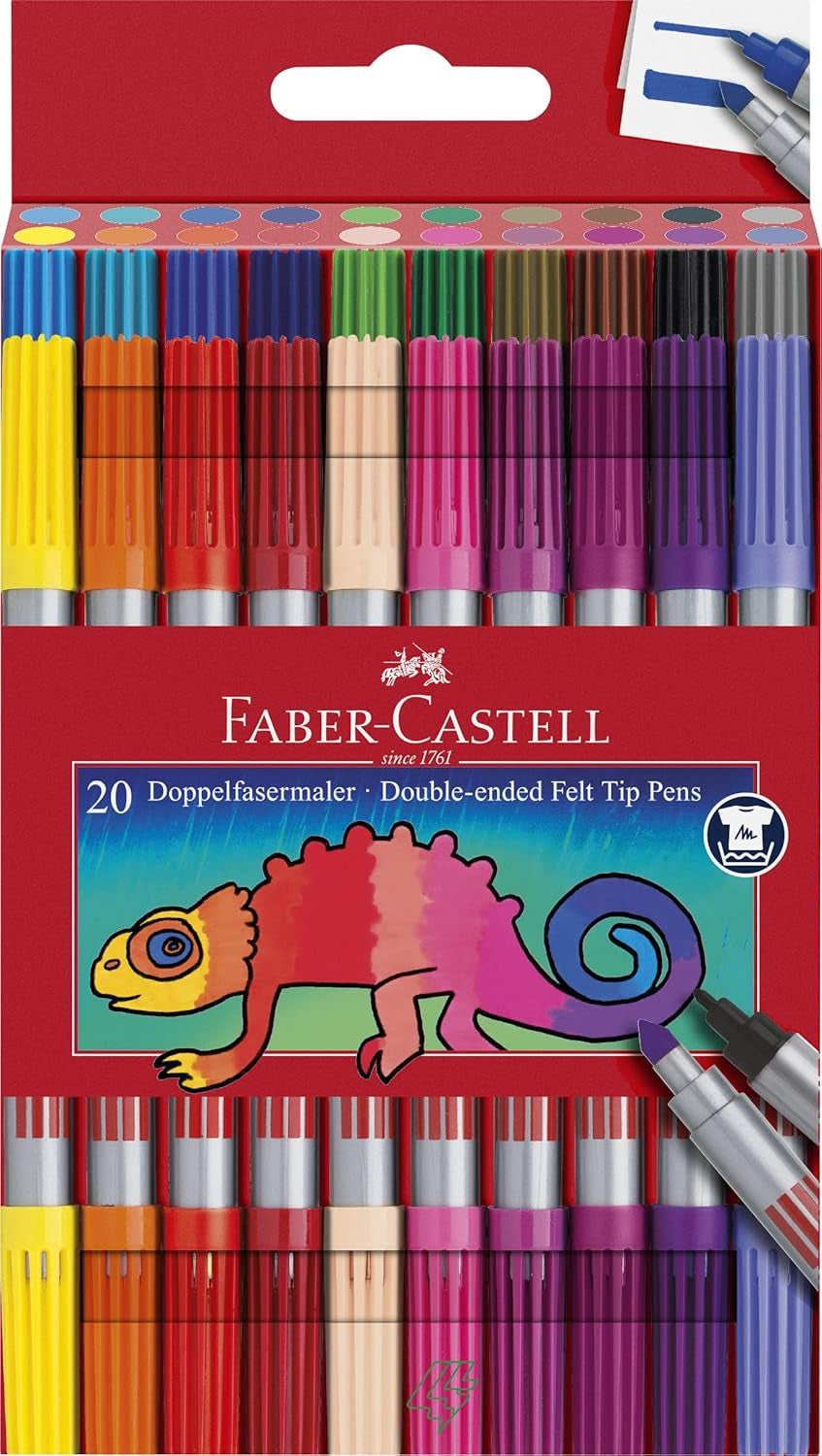 Faber-Castell - Filzstifte Set, 20 Doppelfasermaler | Mit Feiner Und Breiter Spitze - Malstifte Für Kinder Und Erwachsene