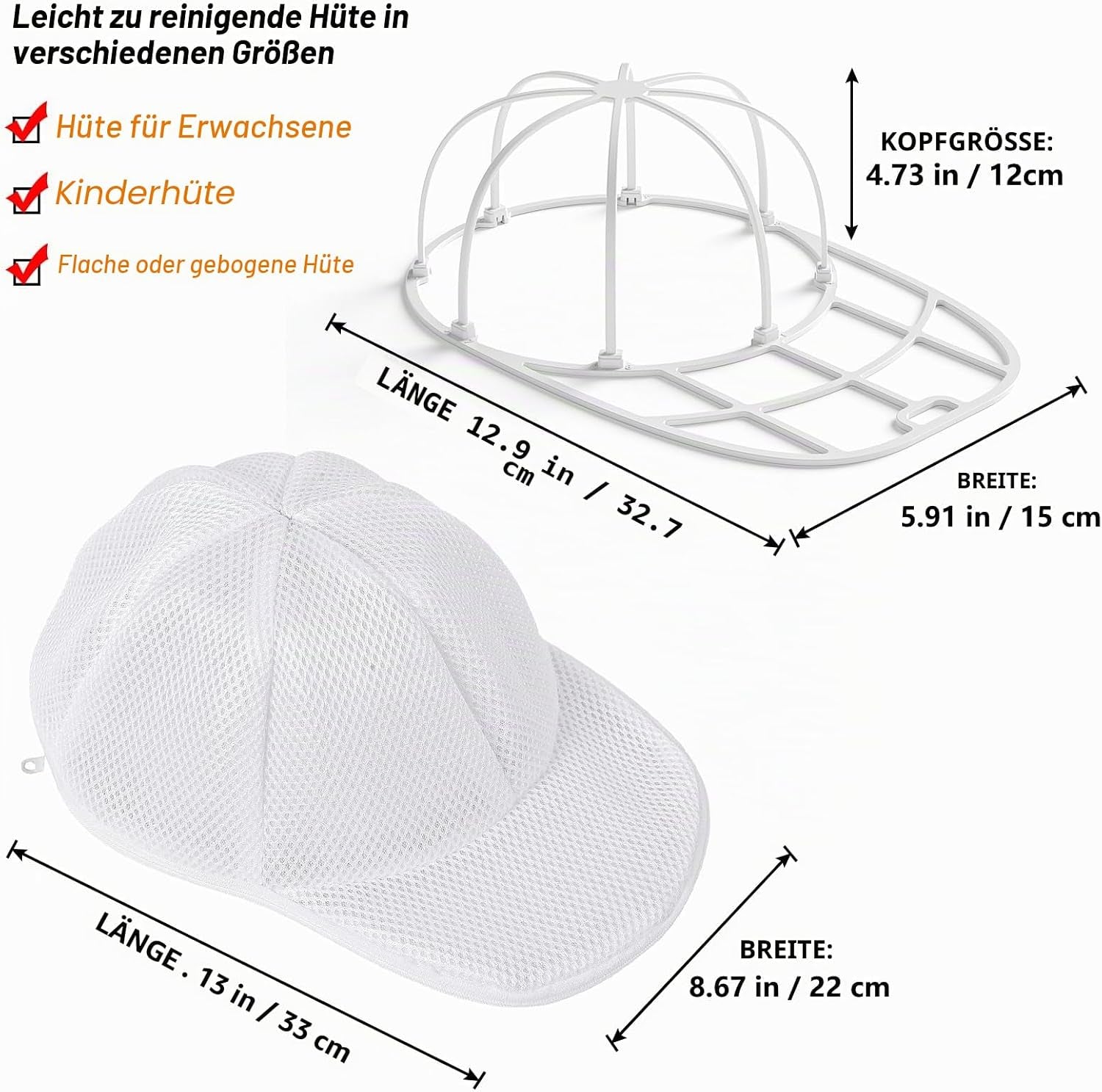 Coopache Wäschesack Cap Gestell Zum Waschen Form Halter Für Waschmaschine Und Spülmaschine Hut Reiniger Basecap Waschgestell Für Baseballmützen (Weiß)