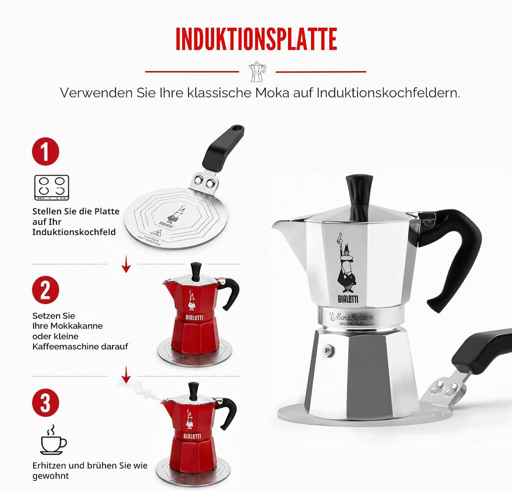 Bialetti Moka Induktionskochteller Adapter Für Die Verwendung Von Kaffeekannen Und Kochgeschirr Auf Induktionskochfelder, Stahl, 13 Cm, Silber