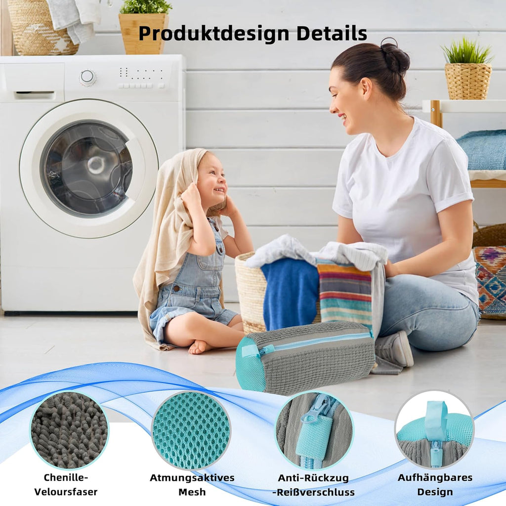 Schuhwaschbeutel Waschmaschine 2 Stück 39X19Cm Grau Anti-Verformung Sneaker Wäschenetz Mit 360° Reinigungsflusen Wiederverwendbar Wäschesack Schuhe Für Waschmaschine Und Trockner