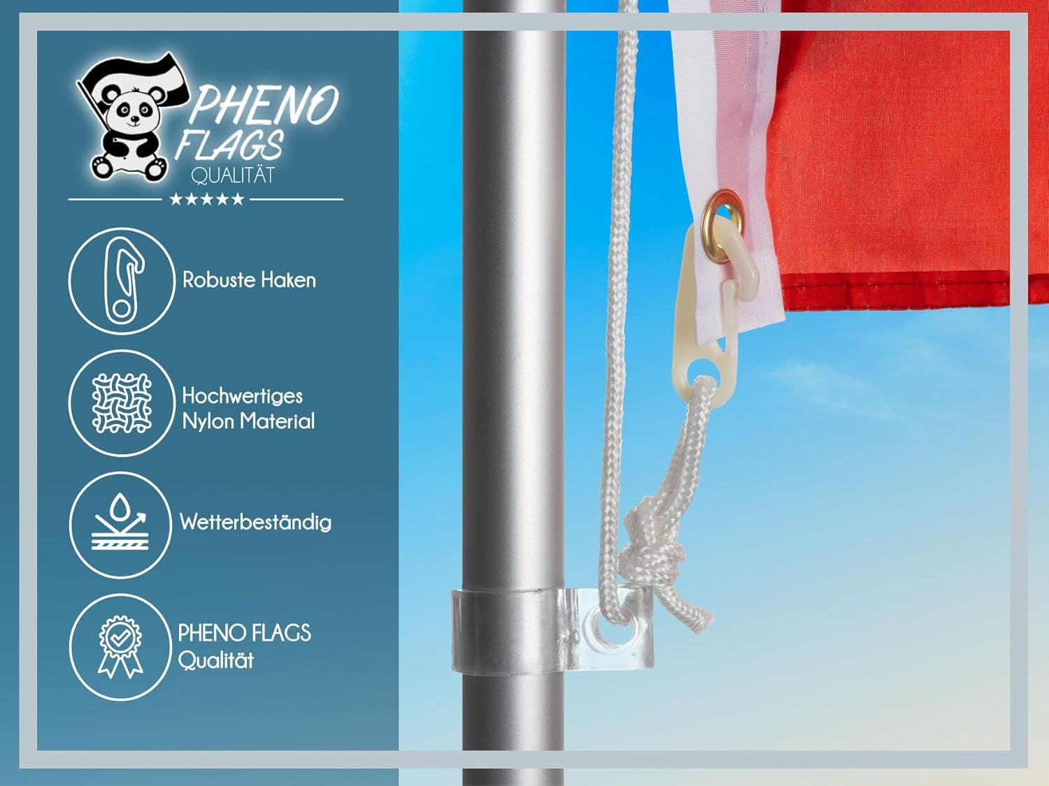 PHENO FLAGS 15M Fahnenseil Für Fahnenmast Mit Haken - Hochwertiges Fahnenseil - 15 Meter Langes Flaggenseil Für Den Outdoor-Einsatz