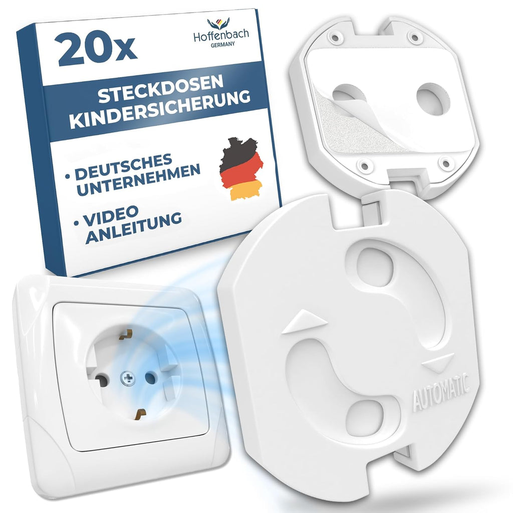 Hoffenbach 20X Steckdosen Kindersicherung – Steckdosensicherung Mit Drehmechanik – Schutz Für Babys & Kinder – Steckdosenschutz Verhindert Unfälle & Stromschläge – Steckdose Kinderschutz – Weiß