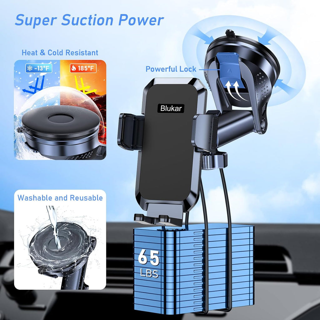 Blukar Handyhalterung Auto, [Upgrade Saugnapf] Handyhalter Für Autos Armaturenbrett & Windschutzscheibe, 360° Drehbar KFZ Handy Halterung Mit Ein-Knopf-Release Für Iphone, Galaxy, Mate Usw.
