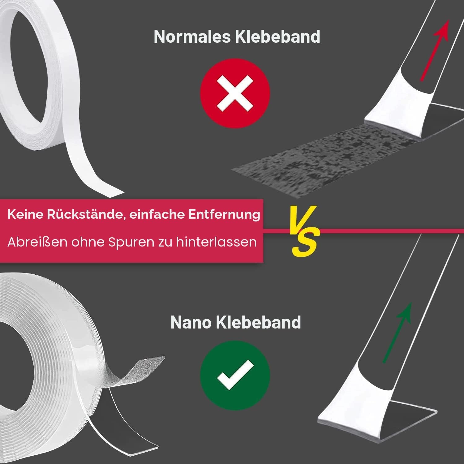 7M Doppelseitiges Klebeband Extra Stark Transparent,Abnehmbar Spurlos Double Sided Tape,2 Rollen Nano Klebeband Doppelseitig Ablösbar Für Teppich, Foto Wand, Küche, Zuhause, Auto