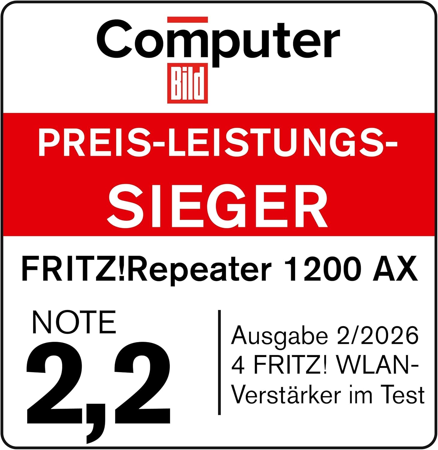 Fritz!Repeater 1200 AX (Wi-Fi 6 Repeater Mit Zwei Funkeinheiten: 5 Ghz-Band (Bis Zu 2.400 Mbit/S), 2,4 Ghz-Band (Bis Zu 600 Mbit/S), Deutschsprachige Version)