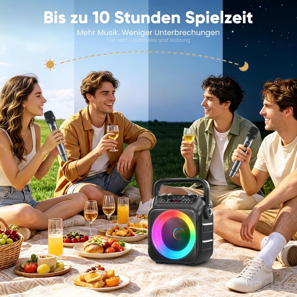 Karaoke Maschine Mit 2 Kabellosen Mikrofonen, [Neueste] Karaoke Anlage Für Erwachsene Und Kinder, Tragbare Karaoke Box Bluetooth Lautsprecher, Tv-Kompatibel, PA Lautsprecher Für Party Und Geburtstag