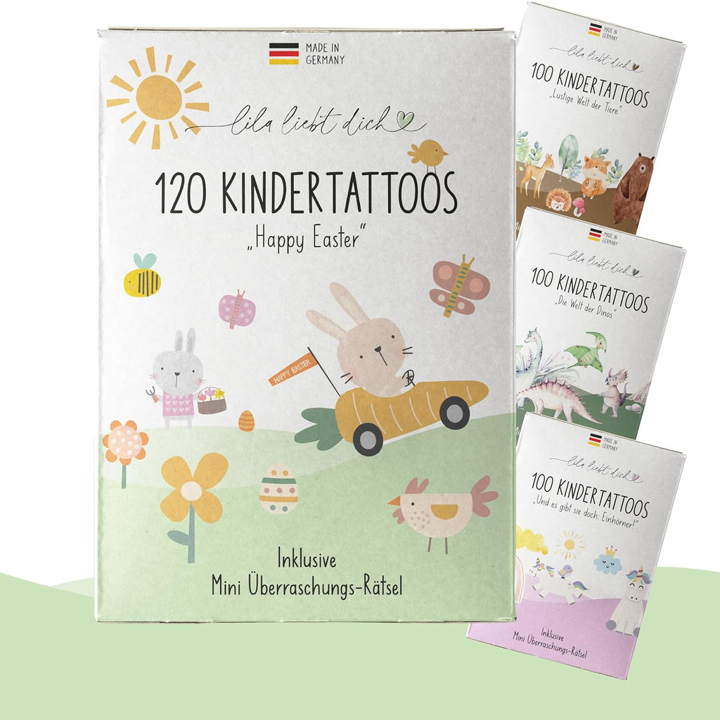 Lila Liebt Dich® 100 Fantastische Einhorn-Tattoos Kinder (6 Unterschiedliche Bögen) - Temporäre Tattoos// Kindertattoos Hautfreundlich & Dermatologisch Getestet // Kinder Tattoo Made in Germany