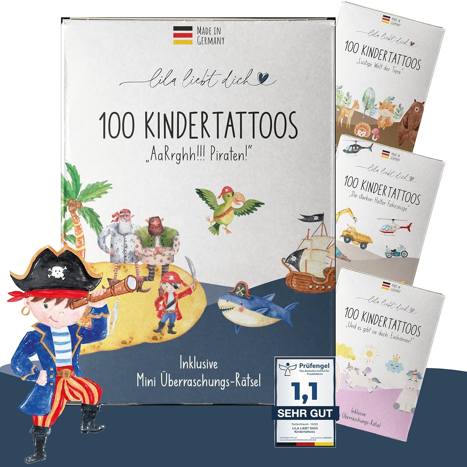 Lila Liebt Dich® 100 Fantastische Einhorn-Tattoos Kinder (6 Unterschiedliche Bögen) - Temporäre Tattoos// Kindertattoos Hautfreundlich & Dermatologisch Getestet // Kinder Tattoo Made in Germany