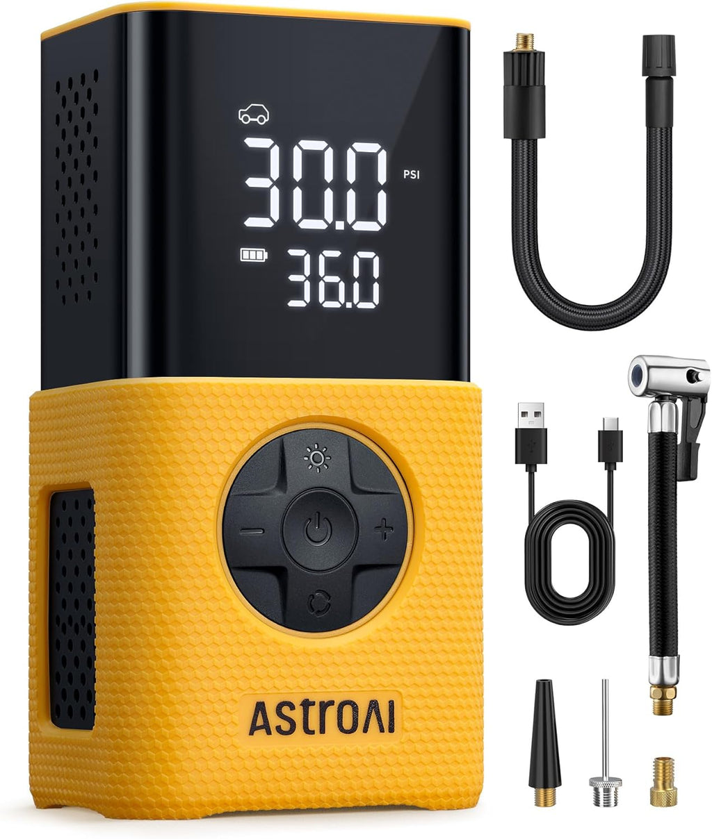 Astroai Kabellose Elektrische Luftpumpe, Tragbare Akku Fahrradpumpe Mit Alle Ventile, Led-Licht, Wiederaufladbare Reifenpumpe Für Fahrrad, E-Bike, Auto, Motorrad, Bälle, Schwarz | Mit Alle Ventile Led-Licht, Wiederaufladbare Reifenpumpe Für Fahrrad, E-Bik