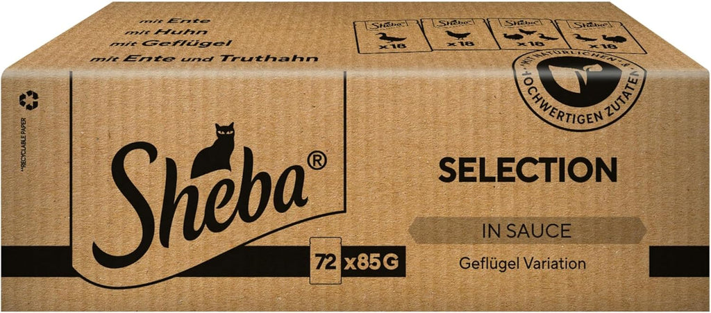 SHEBA Adult Katzenfutter Nass - 40X85G Portionsbeutel - Geflügel Variation in Sauce - Nassfutter Für Katzen - 1 Großpackung