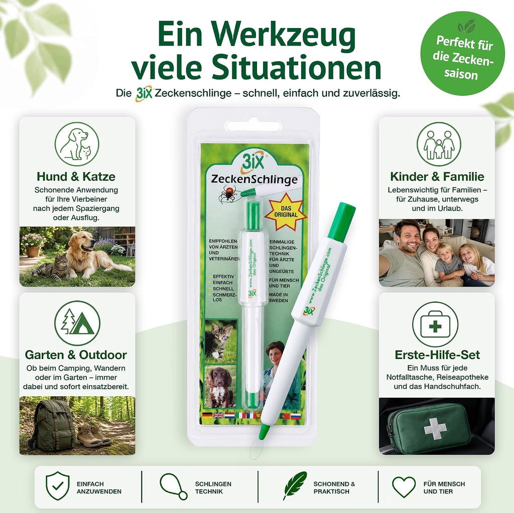 3Ix Zeckenschlinge, Das Original Aus Schweden, Statt Zeckenkarte, Pinzette, Haken, Zeckenmittel - Zeckenentferner Für Mensch, Haustiere Wie Hund, Katze, Hasen Und Mehr