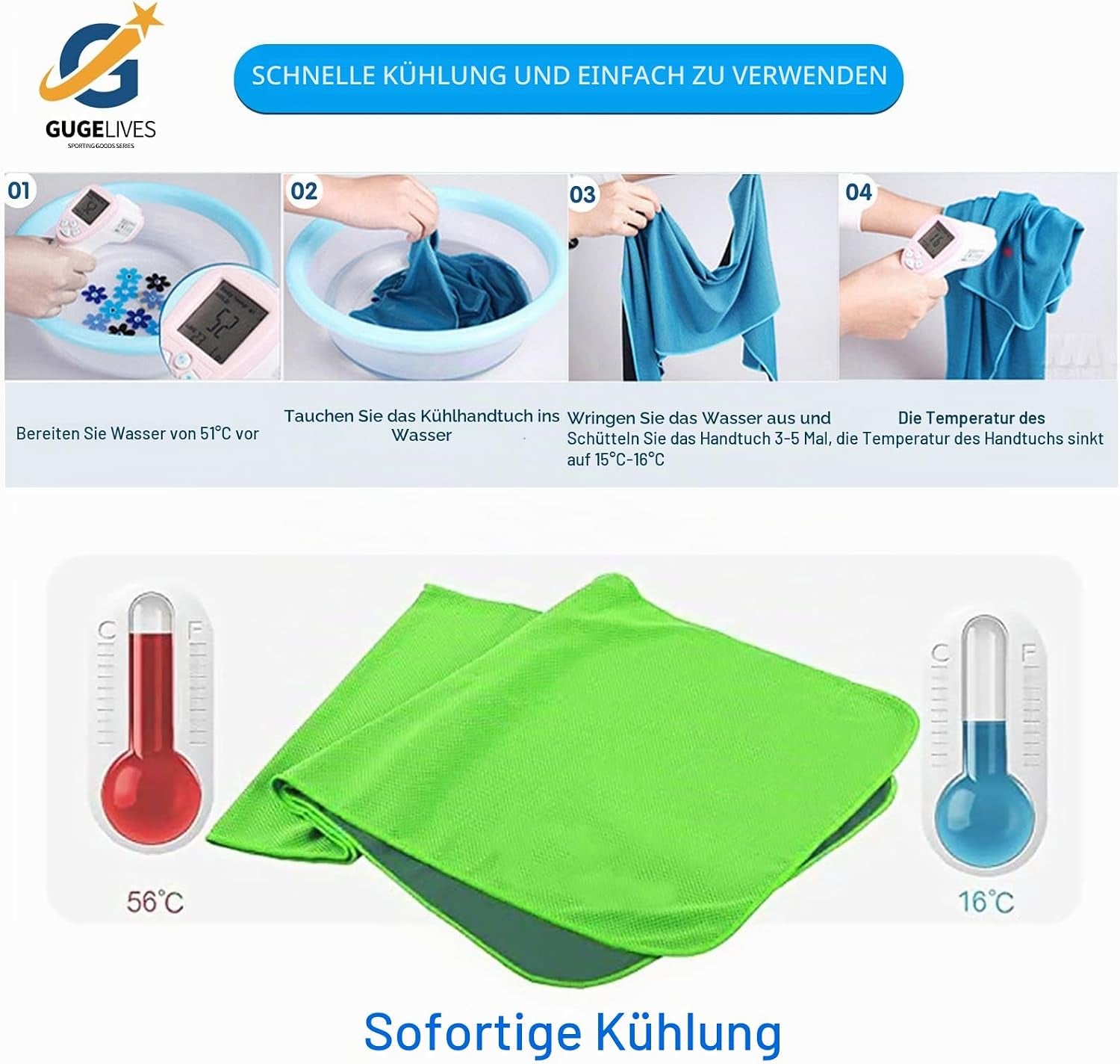 [6Pack]Kühlendes Handtuch, Eis-Sport-Handtuch, Kühles Handtuch Für Sofortige Kühlung, Für Yoga, Reisen, Golf, Fitnessstudio, Camping, Fitness, Laufen, Workout Und Weitere Aktivitäten (90X 30Cm)