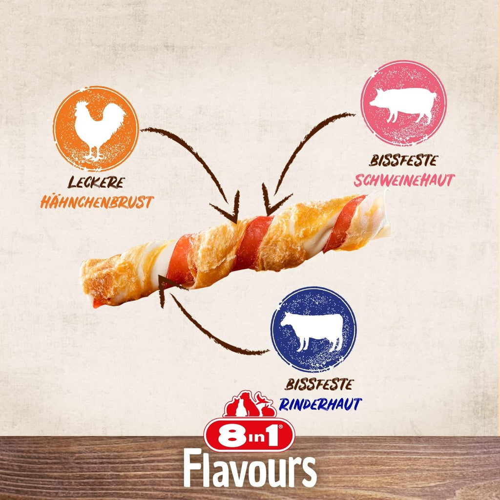 8In1 Triple Flavour Rolls Kaustangen Für Hunde - Kausnacks Mit Extra Viel Fleisch, 113G Beutel (3 Stück)