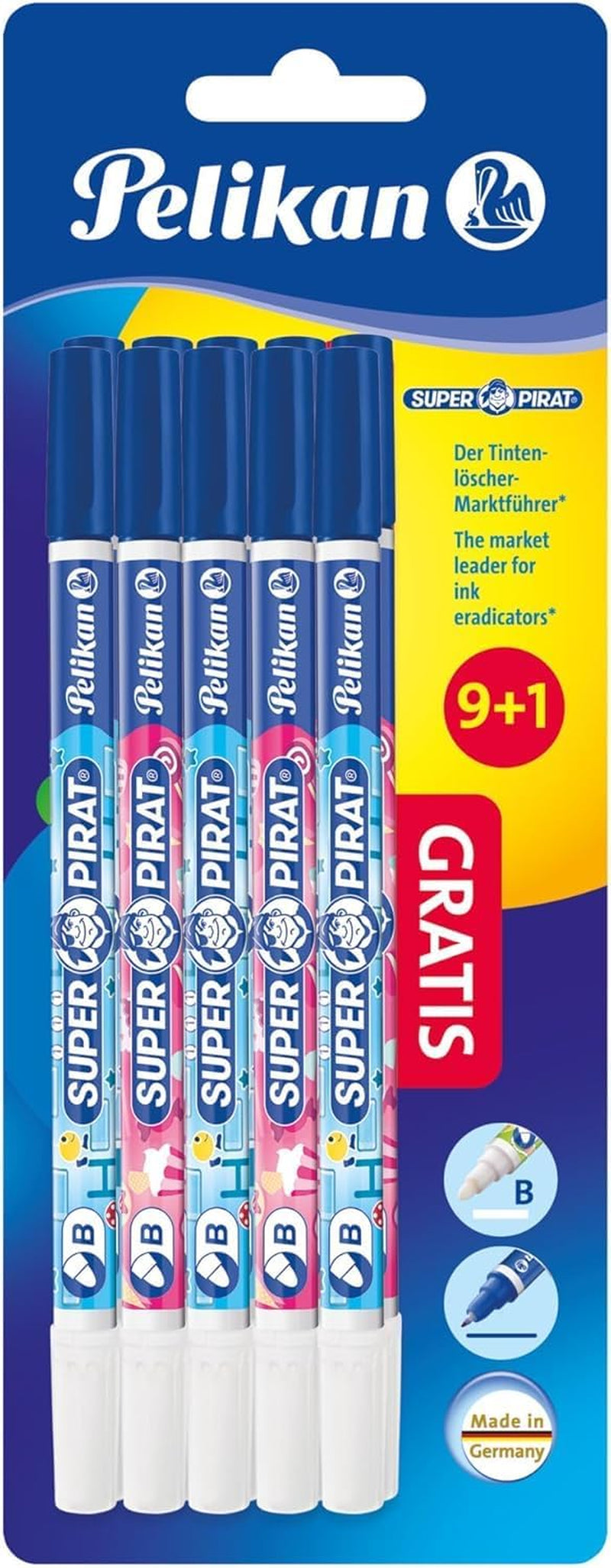Pelikan Tintenlöscher Super Pirat, Strichstärke B (Breit) Tintenkiller Zum Löschen Und Überschreiben, 6 Stück