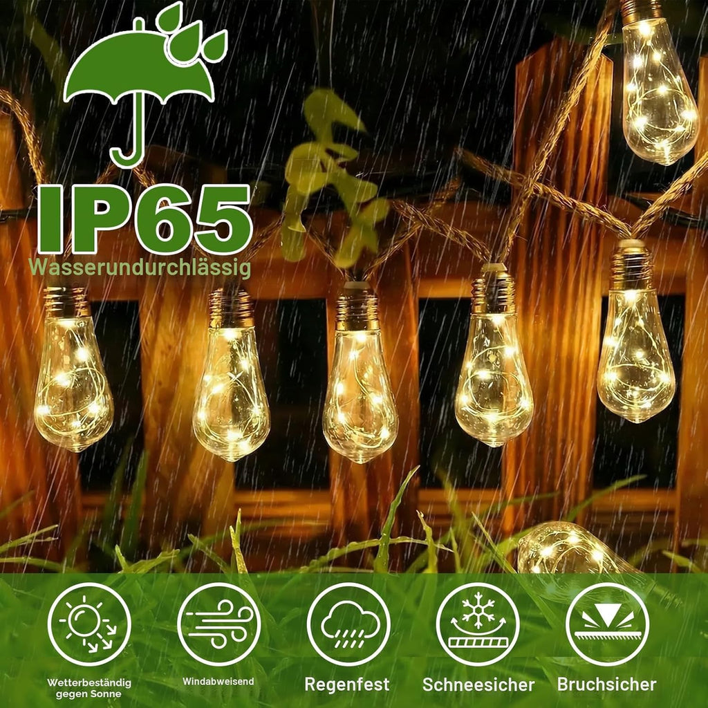Solar Lichterkette Aussen Mit 16 S17 Glühbirnen, 10M Lichterkette Außen Wetterfest Warmweiß 8 Modi Memory-Funktion Timer Vintage Hanfseil Solarlichterketten Für Garten Terasse Balkon Hochzeit Party