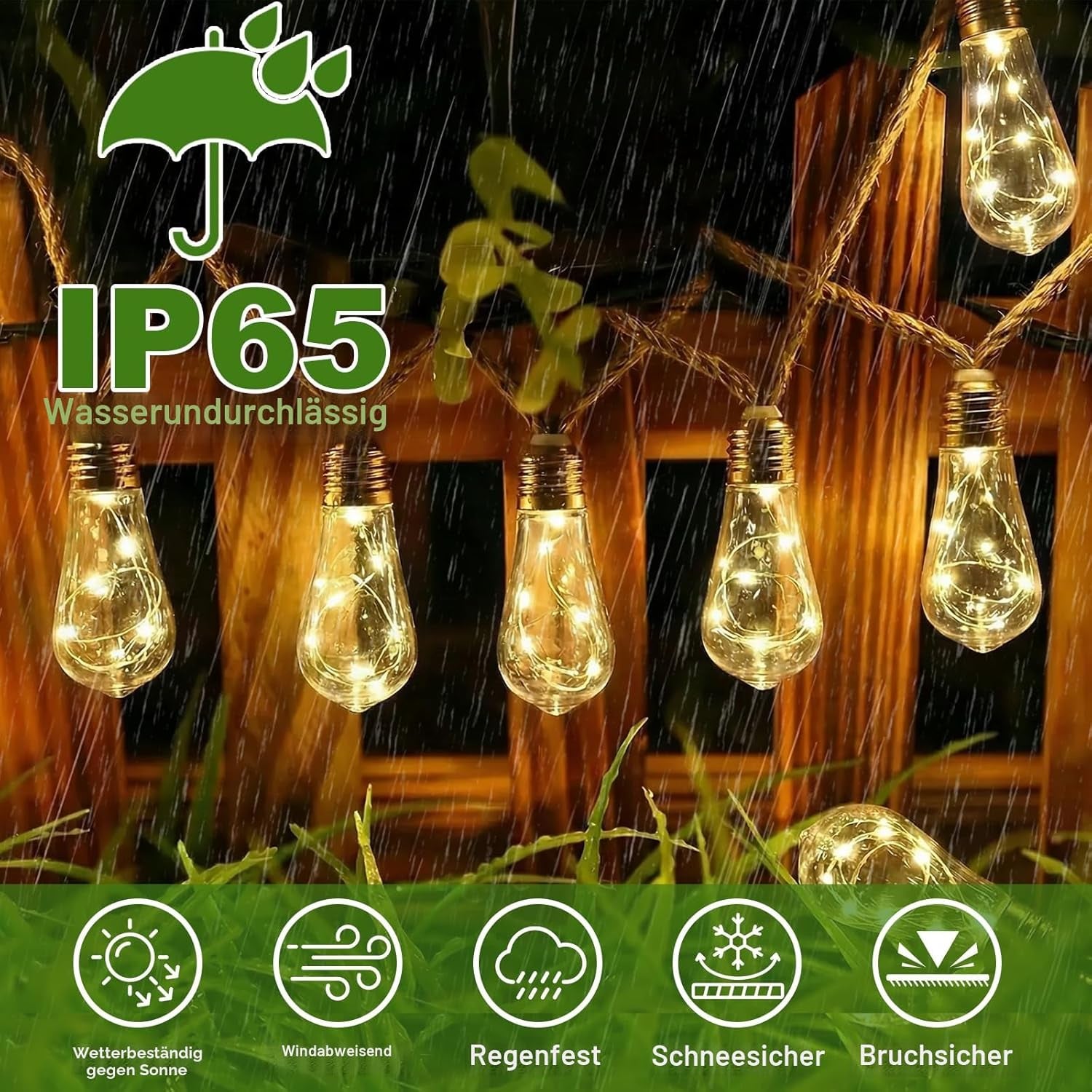 Solar Lichterkette Aussen Mit 16 S17 Glühbirnen, 10M Lichterkette Außen Wetterfest Warmweiß 8 Modi Memory-Funktion Timer Vintage Hanfseil Solarlichterketten Für Garten Terasse Balkon Hochzeit Party