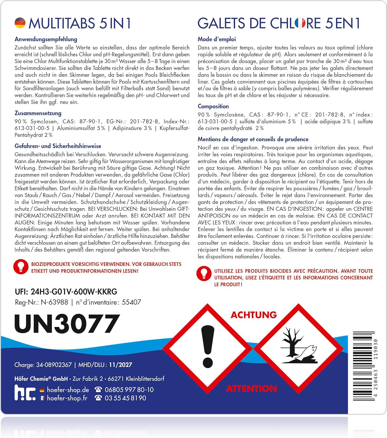 BAYZID Chlor Multitabs 5 in 1-200G Chlortabletten Für Pool - 5Kg - 5-Phasen Pflege & Reinigung - Made in Europe - Für Kristallklares Poolwasser