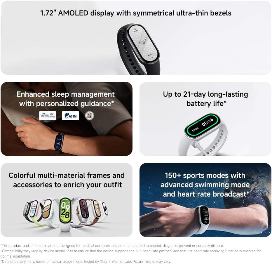 Xiaomi Smart Band 10, Smart Watch,Fitness-Tracker, 1,72" AMOLED Display, 21 Tage Akku, 5ATM Wasserdichtigkeit, SPO₂ & Herzfrequenzmessung, Schlafüberwachung,150+ Sportmodi, Schwarz
