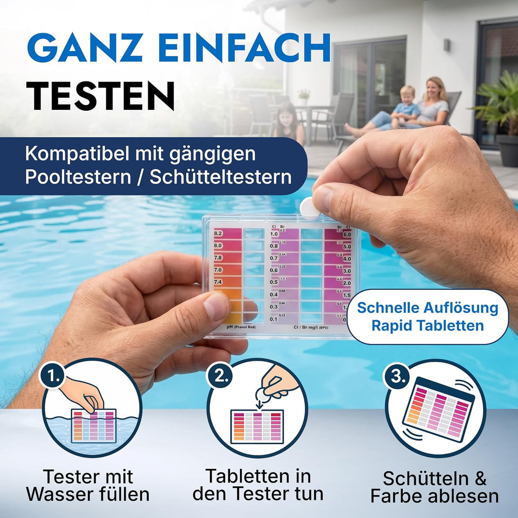 Pooltester Nachfülltabletten 100 Stück | 50X DPD1 Für Freies Chlor & Brom + 50X Phenol Red Für Ph-Wert | Rapid Wassertest Tabletten Für Pool, Whirlpool & Spa | Passend Für Schütteltester