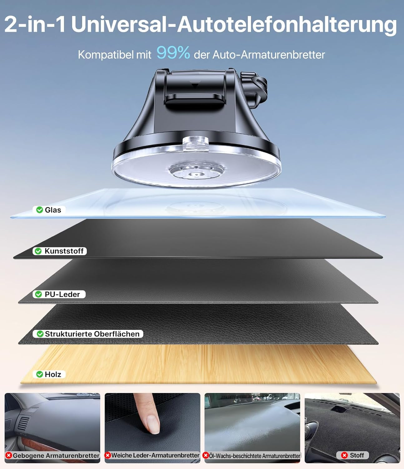 Miracase Handyhalterung Auto[Stärkst Saugnapf] Handyhalter Fürs Auto 360° Drehbar, Armaturenbrett Windschutzscheibe KFZ Handy Halterung Kits Für Iphone Galaxy Alle Smartphones