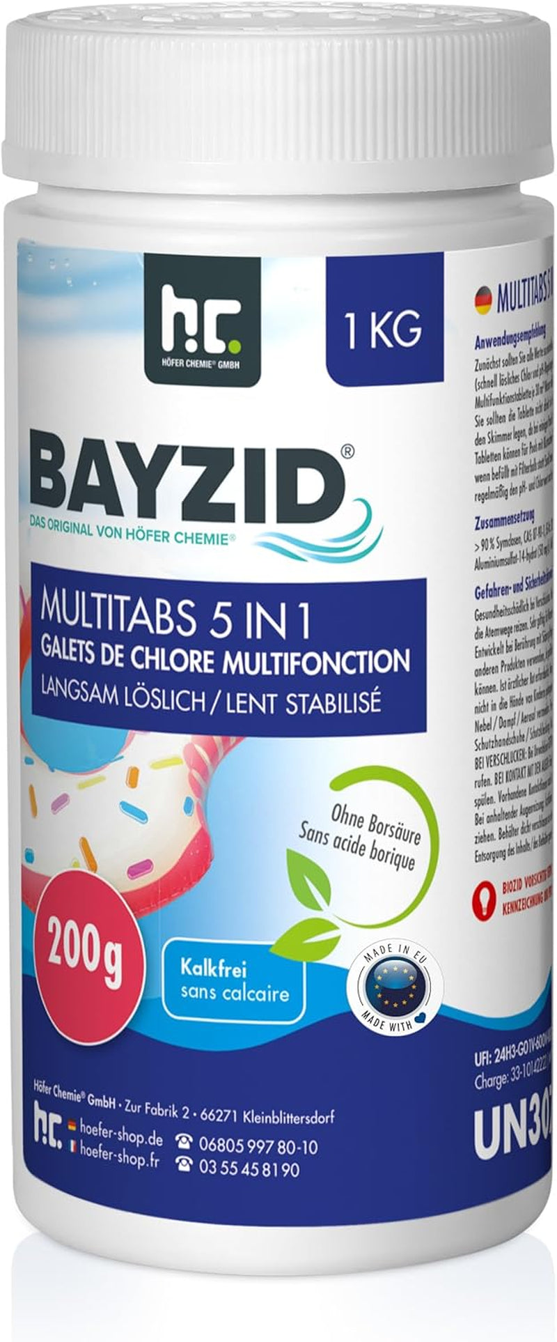 BAYZID Chlor Multitabs 5 in 1-200G Chlortabletten Für Pool - 5Kg - 5-Phasen Pflege & Reinigung - Made in Europe - Für Kristallklares Poolwasser