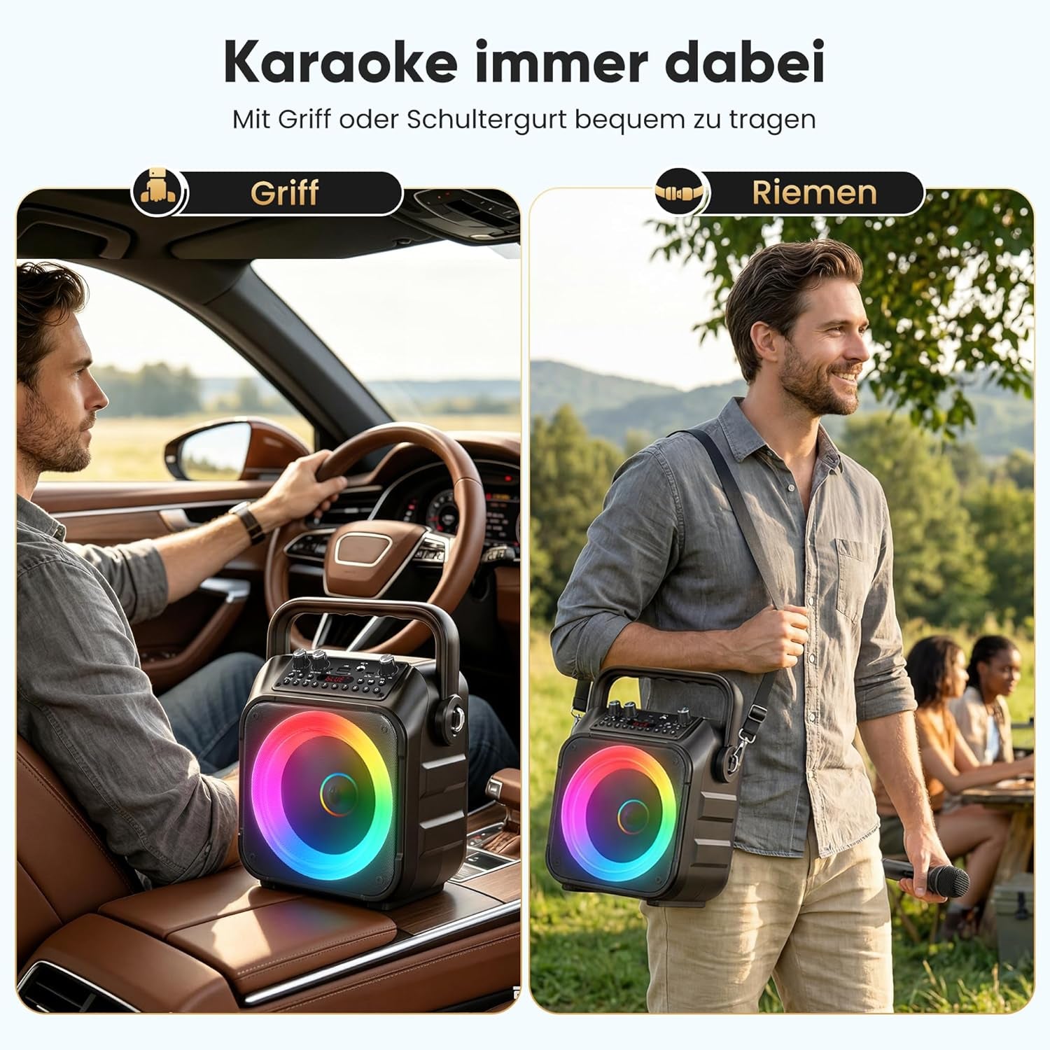Karaoke Maschine Mit 2 Kabellosen Mikrofonen, [Neueste] Karaoke Anlage Für Erwachsene Und Kinder, Tragbare Karaoke Box Bluetooth Lautsprecher, Tv-Kompatibel, PA Lautsprecher Für Party Und Geburtstag