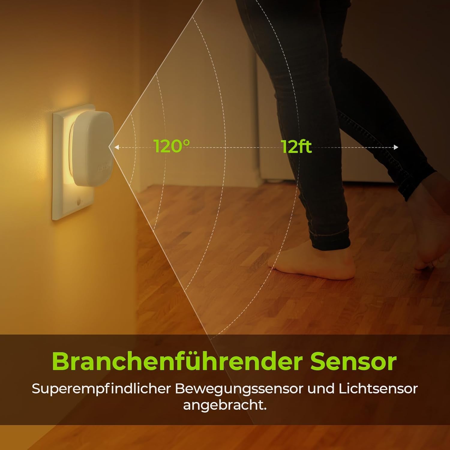 AUVON Nachtlicht Steckdose Mit Bewegungssensor Und Dämmerungssensor, 2 Stück Warmweißes LED Hinterleuchtete Nachtlicht Mit 1-50 Lm, Helligkeit Einstellbar Für Flur, Treppe, Schlafzimmer