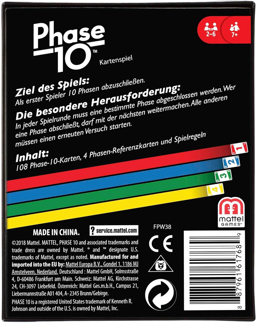 Mattel Games Phase 10 Kartenspiel Für Die Familie, Deutsche Version, Von Den Uno-Machern, Rommé-Ähnlich, Perfekt Als Kinderspiel, Reisespiel Oder Spiel Für Erwachsene, Für 2-6 Spieler, FPW38