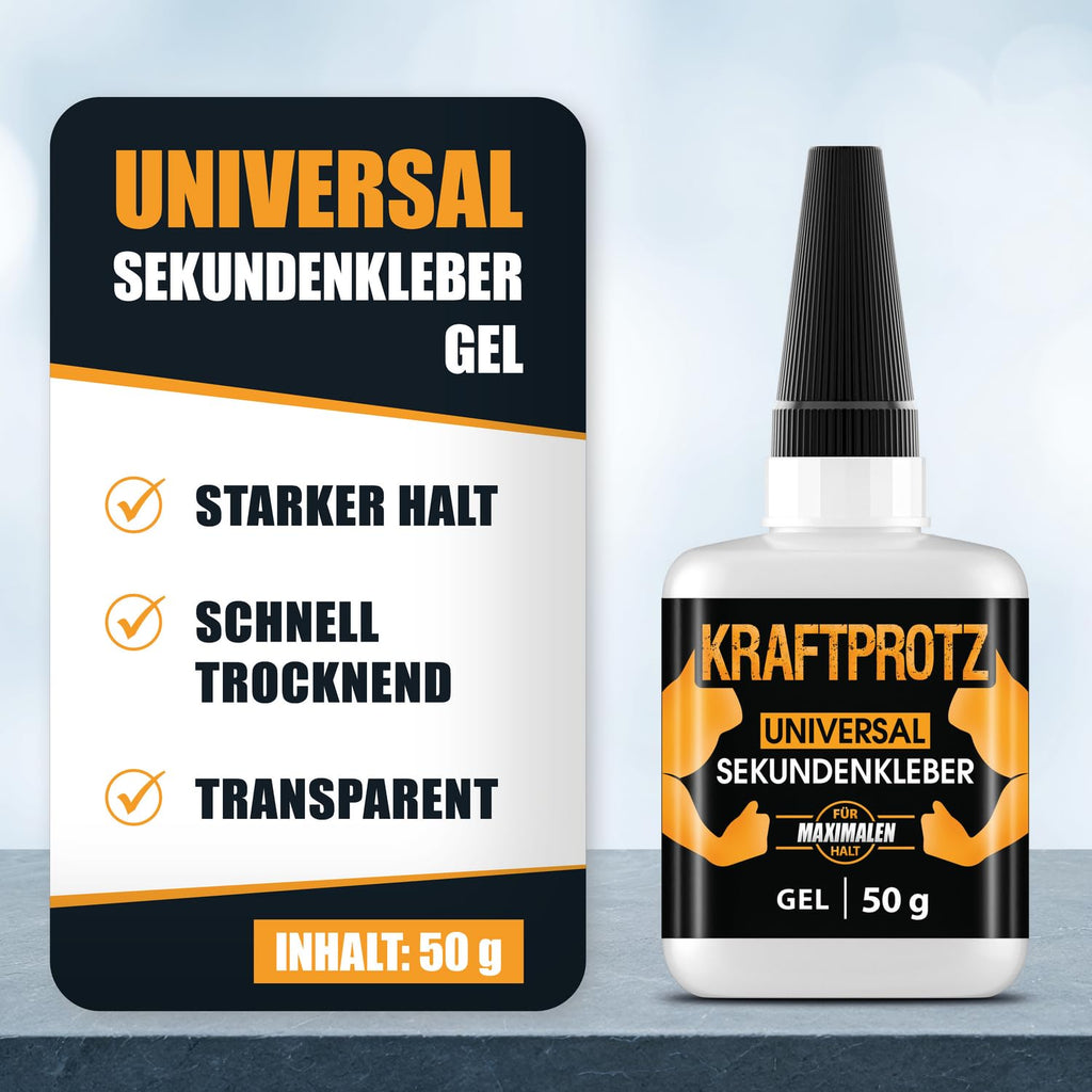 Sekundenkleber Extra Stark Gel 50 G – XXL Superkleber Für Holz, Metall, Kunststoff, Glas – Tropffrei, Hitze- & Wasserfest – Für Reparaturen in Haushalt, Werkstatt, Auto, DIY & Modellbau – KRAFTPROTZ