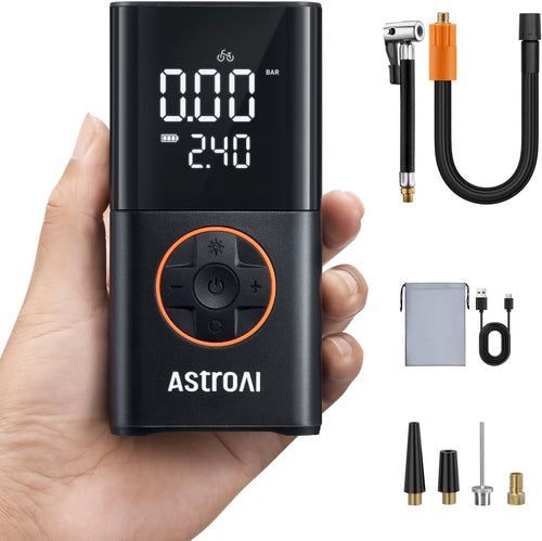 Astroai Kabellose Elektrische Luftpumpe, Tragbare Akku Fahrradpumpe Mit Alle Ventile, Led-Licht, Wiederaufladbare Reifenpumpe Für Fahrrad, E-Bike, Auto, Motorrad, Bälle, Schwarz | Mit Alle Ventile Led-Licht, Wiederaufladbare Reifenpumpe Für Fahrrad, E-Bik