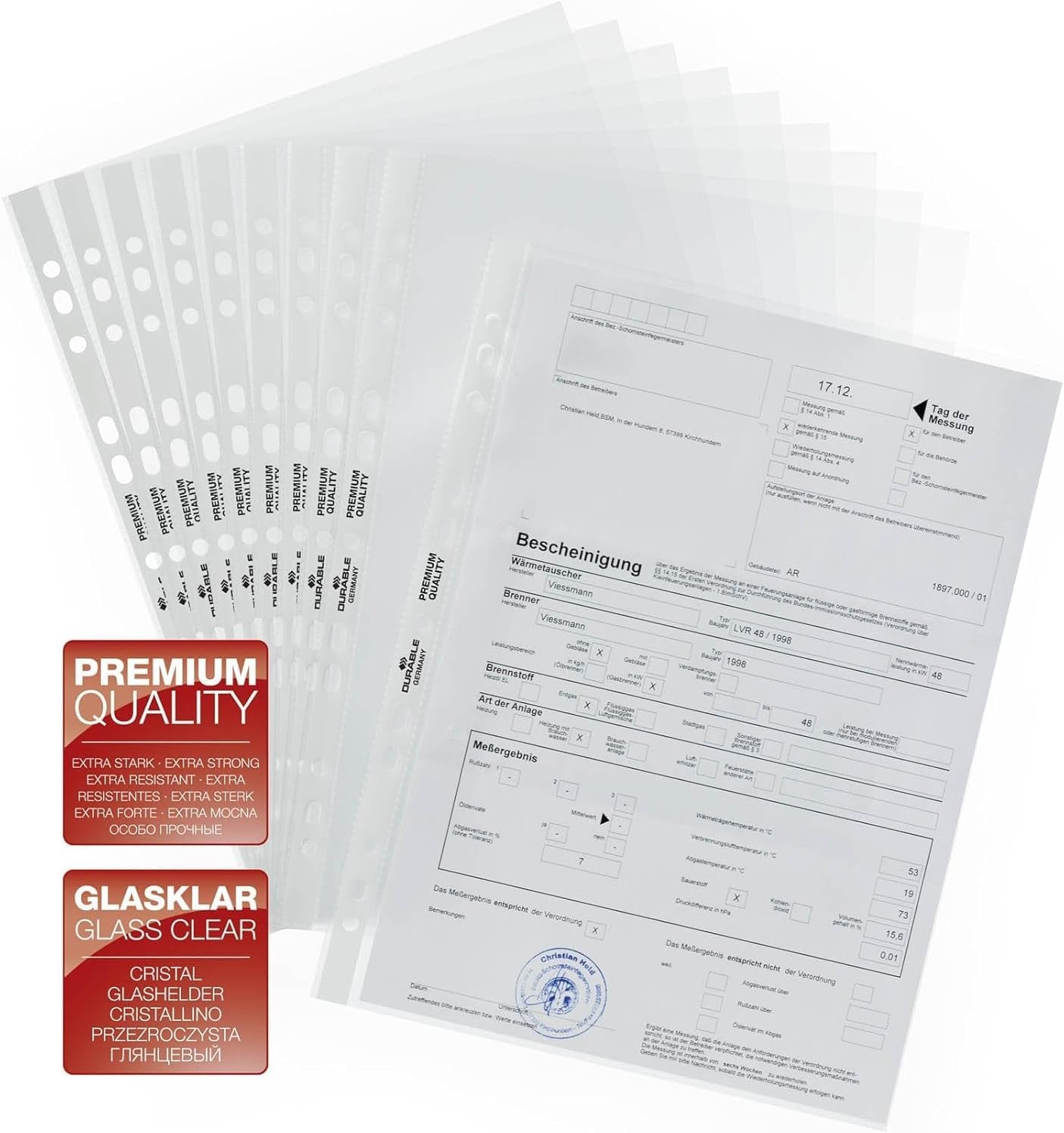 Durable Prospekthüllen A4 Premium Extra Stark, 100 Stück, Glasklar, 267619