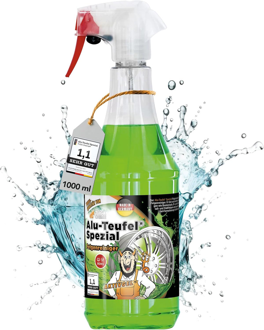 Tuga Chemie Alu-Teufel Spezial Felgenreiniger Grün – Profi Felgenreinigung Von Bremsstaub & Schmutz – Ph-Hautneutral, Materialschonend, Glanzverstärkend – 1 L Flasche – Made in Germany