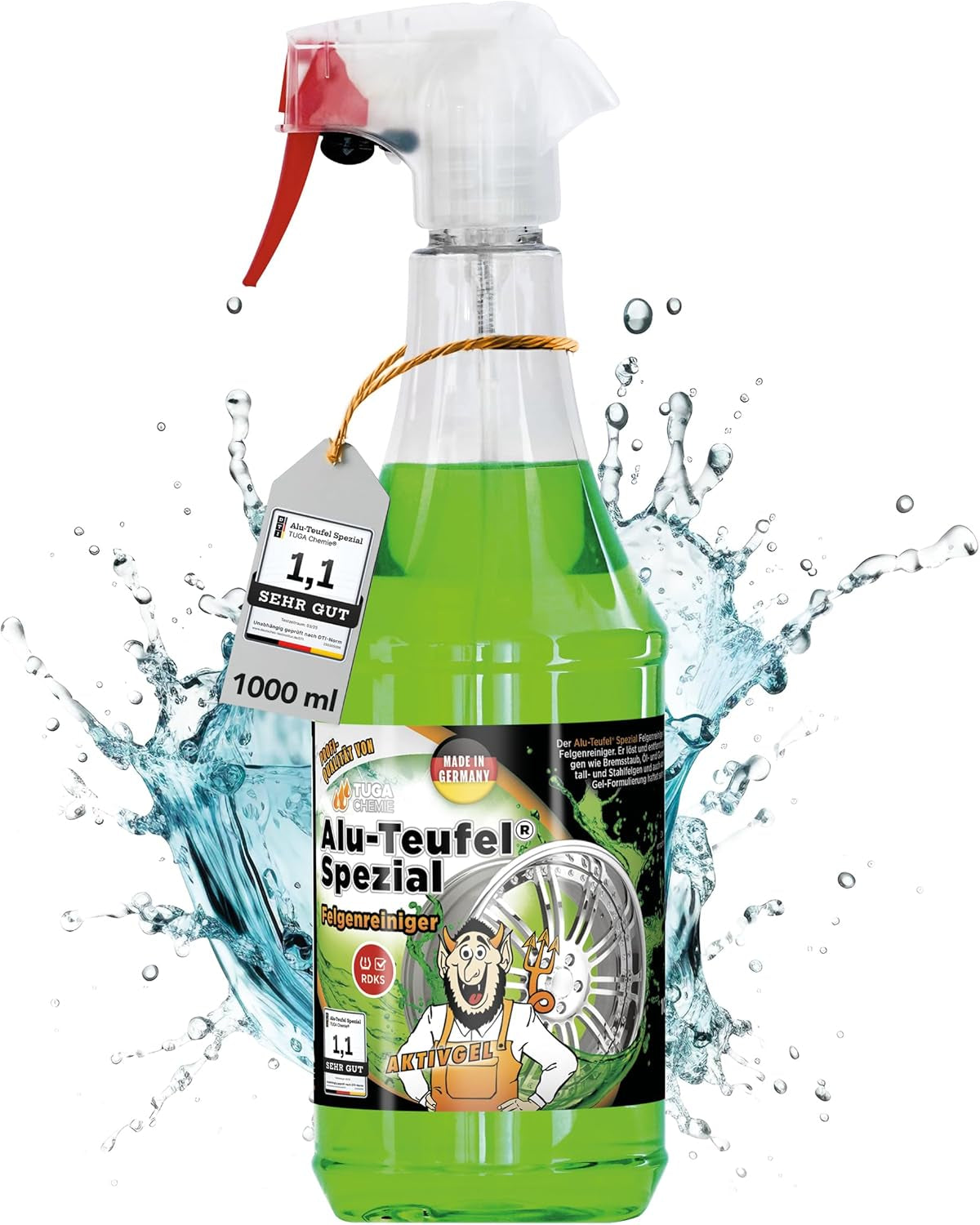 Tuga Chemie Alu-Teufel Spezial Felgenreiniger Grün – Profi Felgenreinigung Von Bremsstaub & Schmutz – Ph-Hautneutral, Materialschonend, Glanzverstärkend – 1 L Flasche – Made in Germany