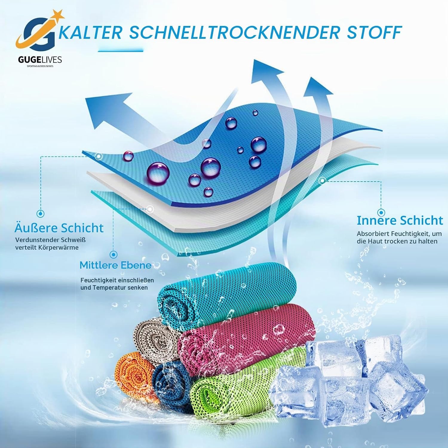 [6Pack]Kühlendes Handtuch, Eis-Sport-Handtuch, Kühles Handtuch Für Sofortige Kühlung, Für Yoga, Reisen, Golf, Fitnessstudio, Camping, Fitness, Laufen, Workout Und Weitere Aktivitäten (90X 30Cm)
