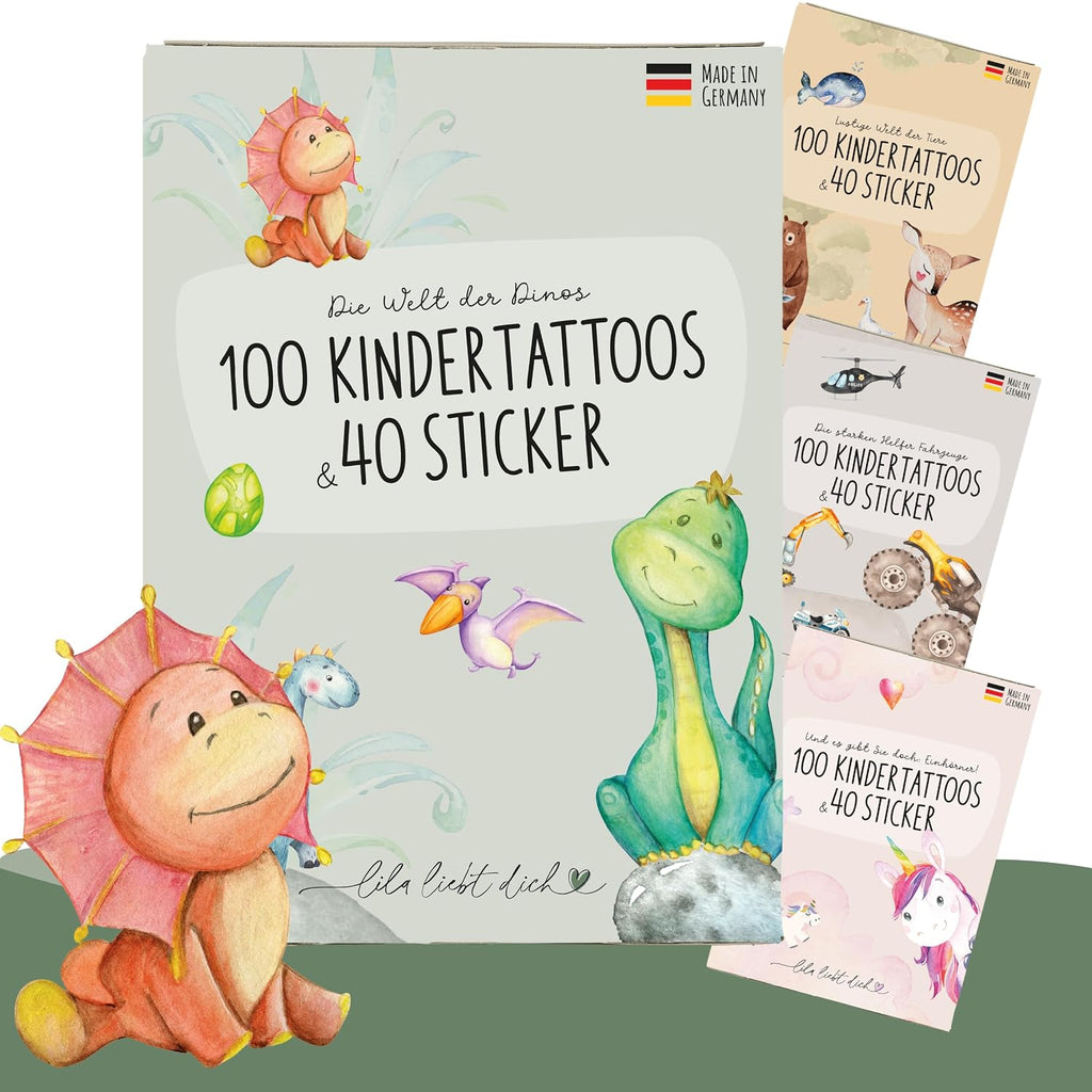 Lila Liebt Dich® 100 Fantastische Einhorn-Tattoos Kinder (6 Unterschiedliche Bögen) - Temporäre Tattoos// Kindertattoos Hautfreundlich & Dermatologisch Getestet // Kinder Tattoo Made in Germany