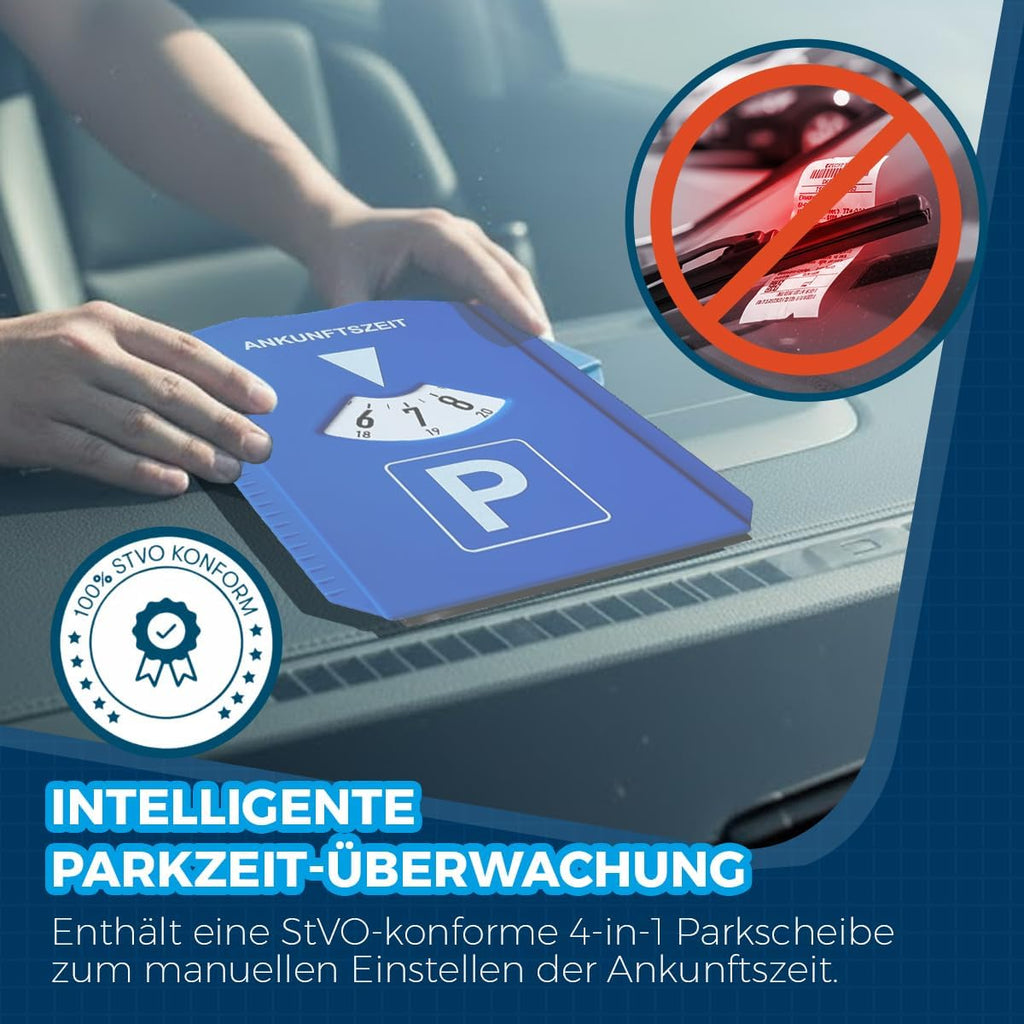 VZL Parkscheibe Mit Eiskratzer, 3 Einkaufswagenchip & Scheibenkratzer - Parkuhr Mit Schneekratzer Für Auto, LKW - Praktischer Kratzer Mit Einkaufschip - Parkscheiben Für Winter - Stvo Konformität