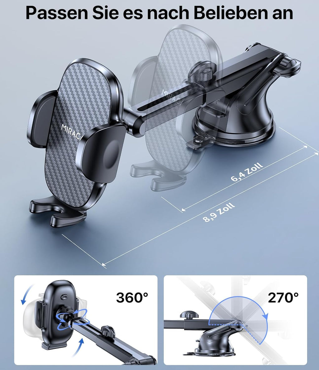 Miracase Handyhalterung Auto[Stärkst Saugnapf] Handyhalter Fürs Auto 360° Drehbar, Armaturenbrett Windschutzscheibe KFZ Handy Halterung Kits Für Iphone Galaxy Alle Smartphones