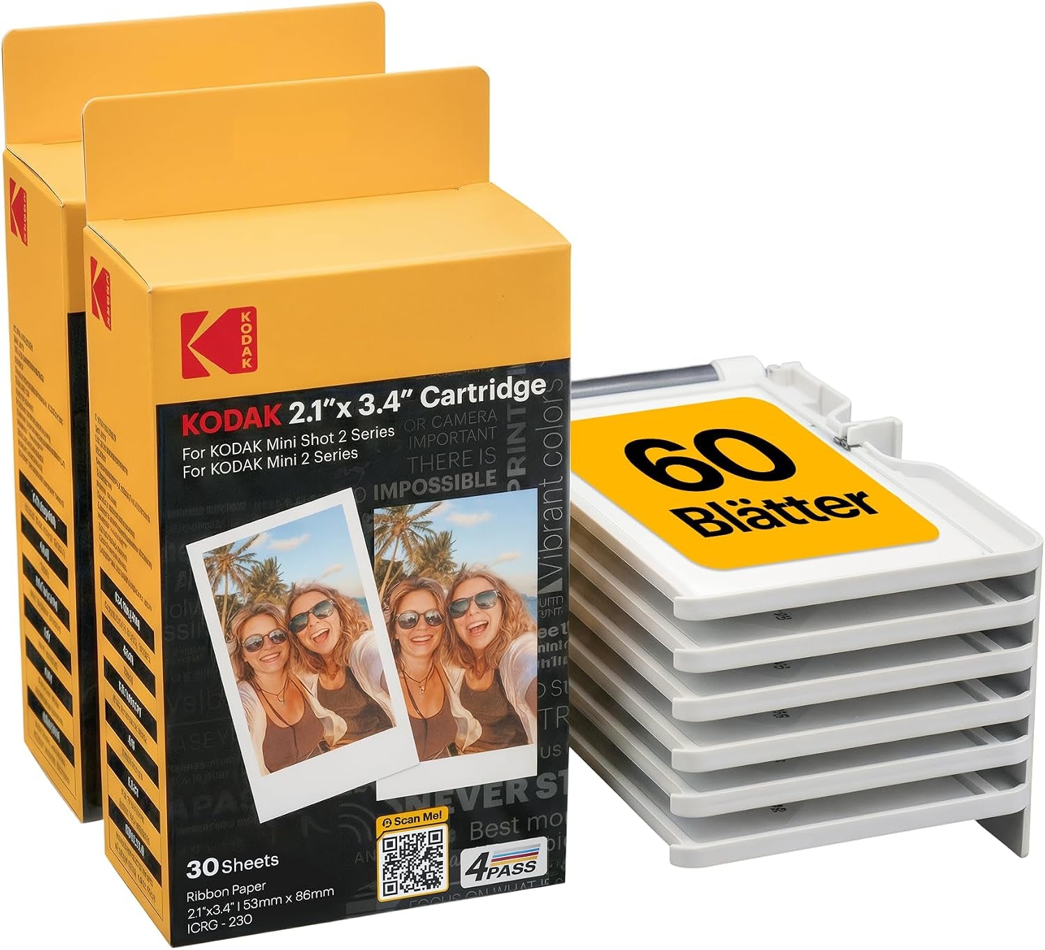 KODAK 60Er Packung, Fotopapier, 54X86 Mm, Patronen, All-In-One Papier- Und Farbbandpatronen-Nachfüllung - Kompatibel Mit Mini 2 Und Mini Shot 2 Serie