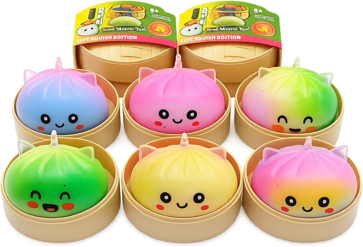 XXL Mystery Dumpling Squishy Buns 1Er, 3Er, 4Er Set – Glitter & Matt & Glow Überraschungsfarbe – 9,5Cm Squeeze Toy Mit Steamer Box – anti Stress Ball Knetball Baozi Mochi