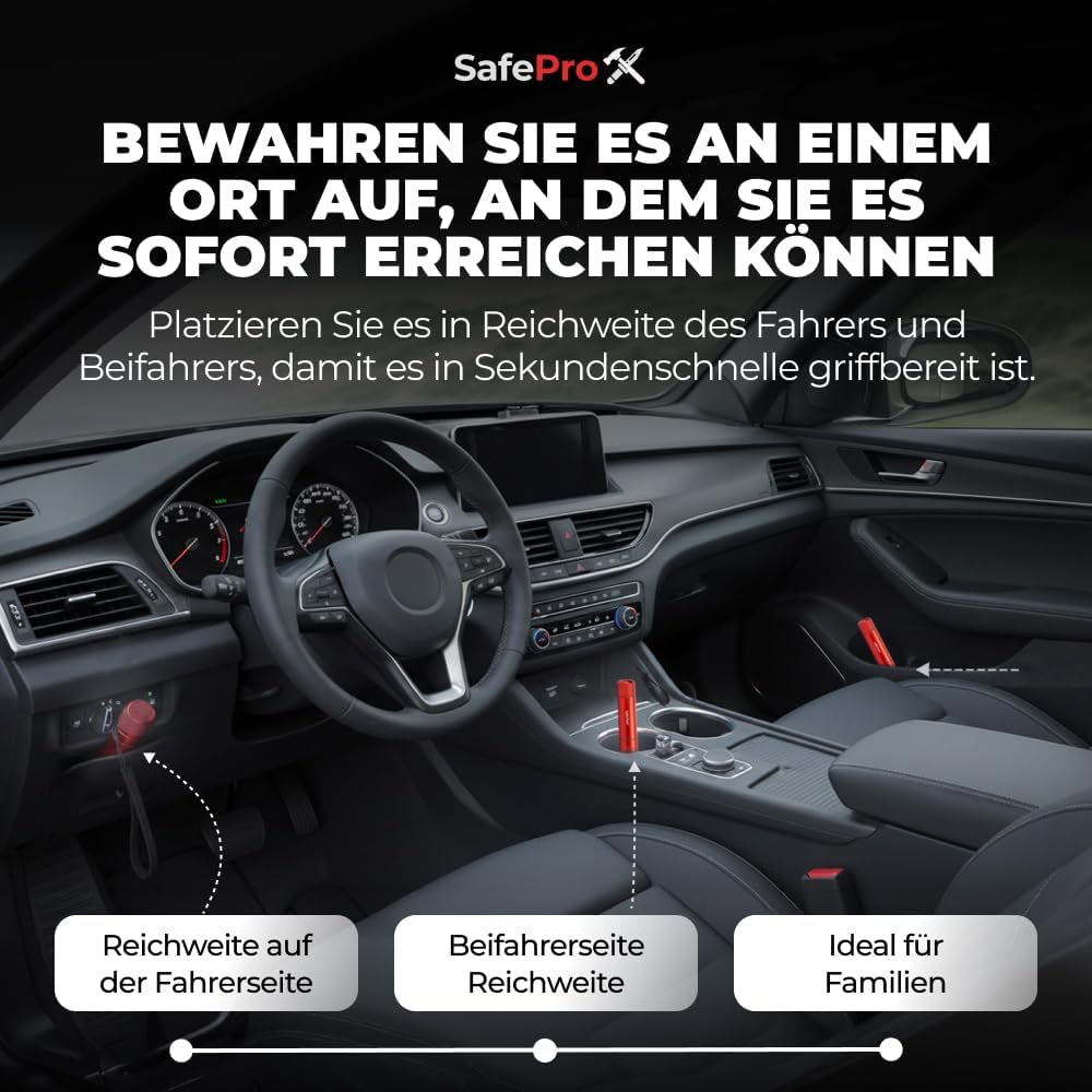 Notfallhammer Auto Mit Gurtschneider - Lebensrettender Kompakt Federkörner Glasbrecher - Sicherheit Rescue Tool & Scheiben Zertrümmerer Für Schnelle Flucht Bei Straße Unfällen (2Er-Pack)