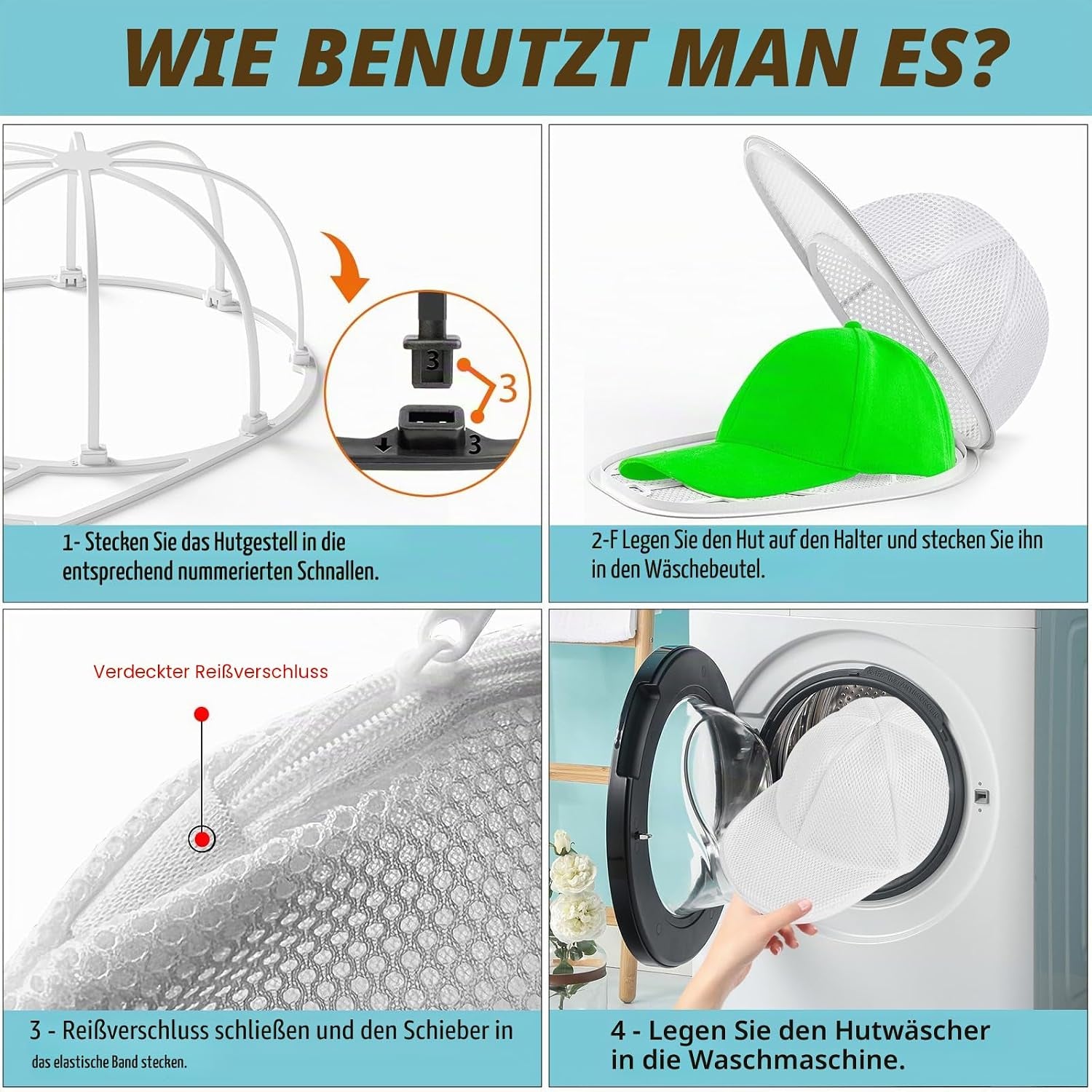 Coopache Wäschesack Cap Gestell Zum Waschen Form Halter Für Waschmaschine Und Spülmaschine Hut Reiniger Basecap Waschgestell Für Baseballmützen (Weiß)