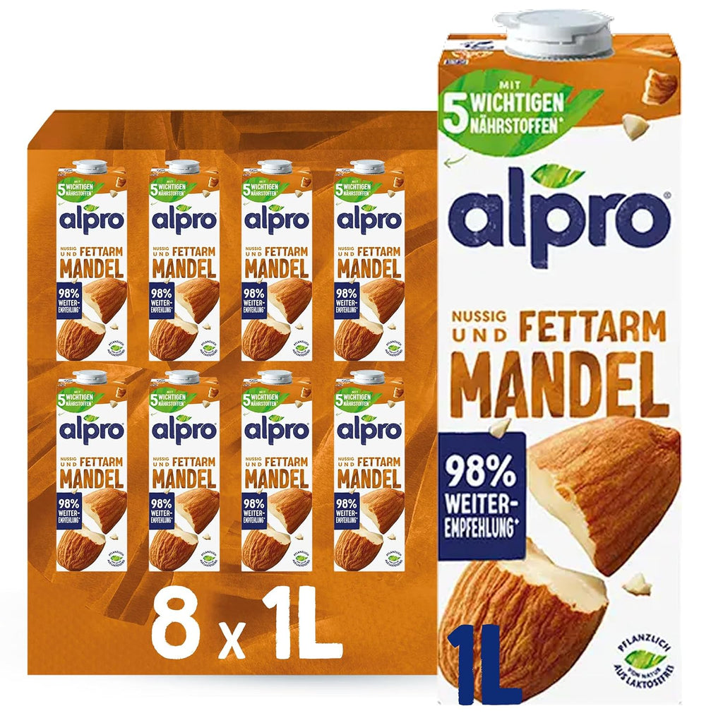 Alpro Mandeldrink Ohne Zucker – Quelle Von Calcium Und Vitaminen – Zuckerfrei, Glutenfrei, Fettarm, Ohne Laktose, Vegan Und Milchfrei – 8 X 1 L – Haltbar