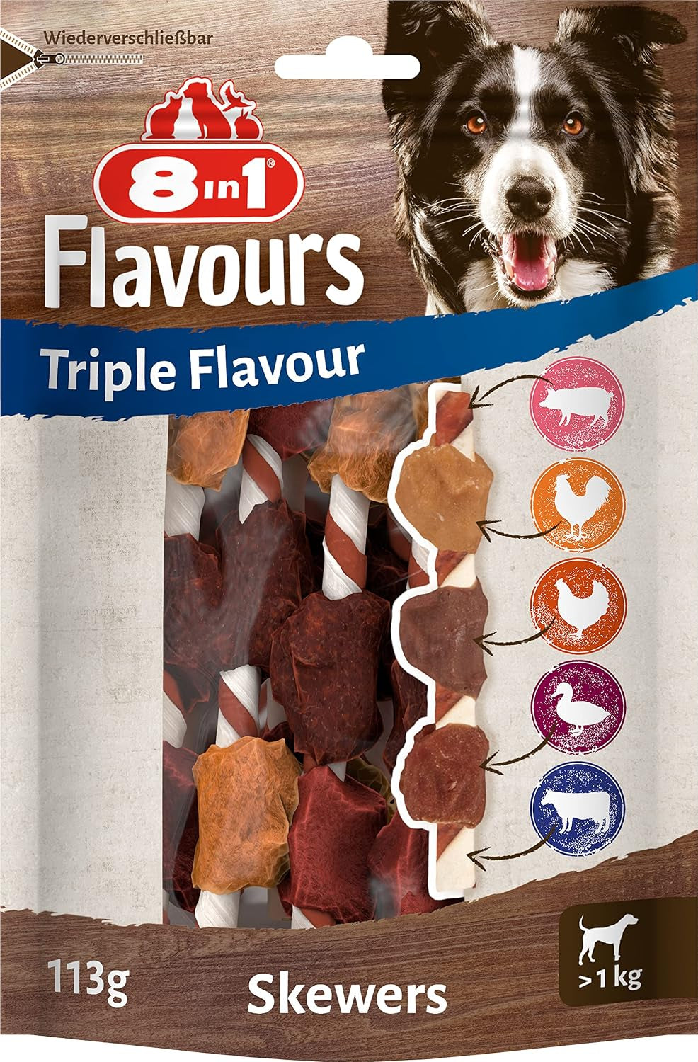 8In1 Triple Flavour Rolls Kaustangen Für Hunde - Kausnacks Mit Extra Viel Fleisch, 113G Beutel (3 Stück)