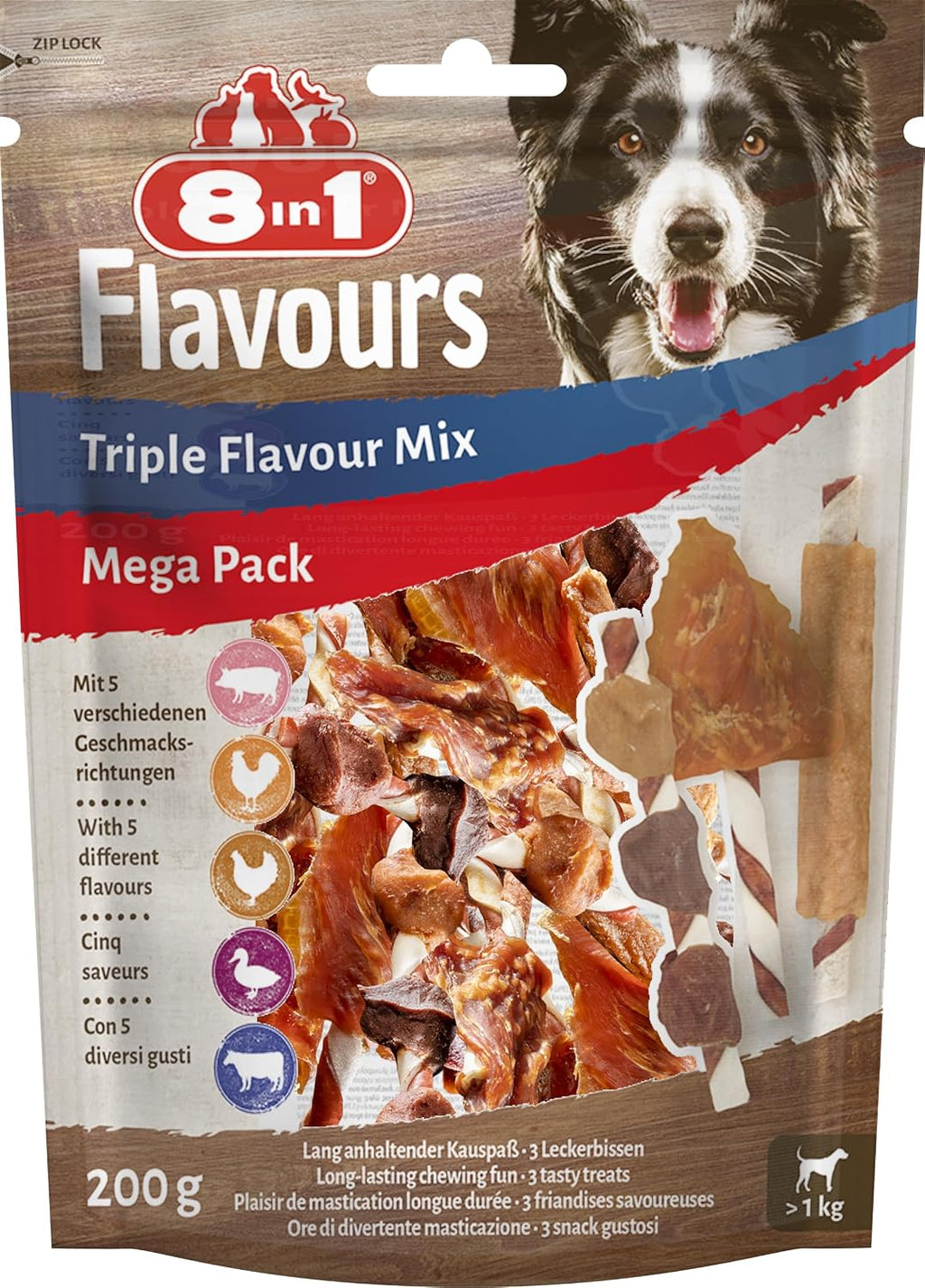 8In1 Triple Flavour Rolls Kaustangen Für Hunde - Kausnacks Mit Extra Viel Fleisch, 113G Beutel (3 Stück)
